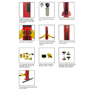 Amgo BP-9X 9,000 lb Double Post Lift Features