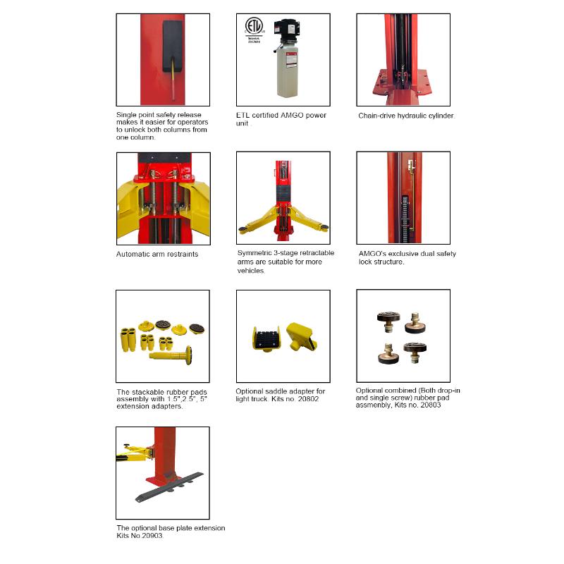 Amgo BP-9X 9,000 lb Double Post Lift Features