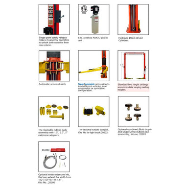 Amgo OH-10 10,000 lb Double Post Lift - ALI Certified Features
