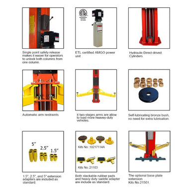 Amgo OH-15 15,000 lbs Double Post Car Lift Features