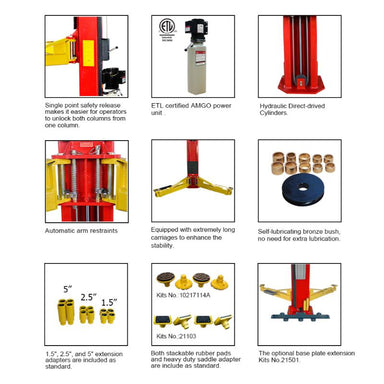 Amgo OH-18 18,000 lbs Double Post Heavy Duty Car Lift Features