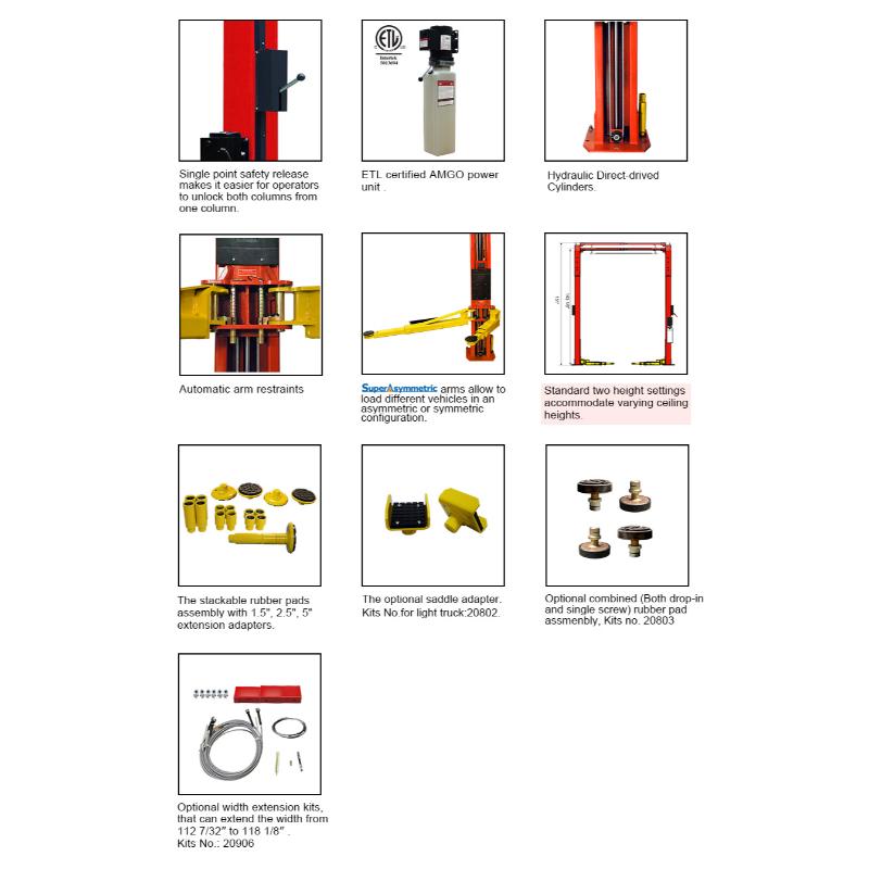 Amgo OH-9 9,000 lb Double Post Lift Features
