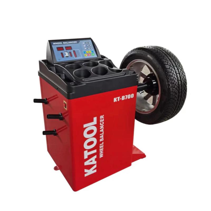 Katool KT-B700 Wheel Balancer with wheel attached
