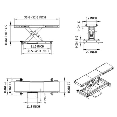 Katool KT-RJ50 Rolling Jack Dimensions